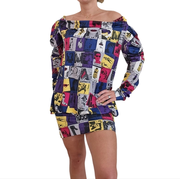 Vintage Miss Sixty Pop Art Comic Strip Mini Bubble Dress Off Shoulder S - Picture 15 of 15